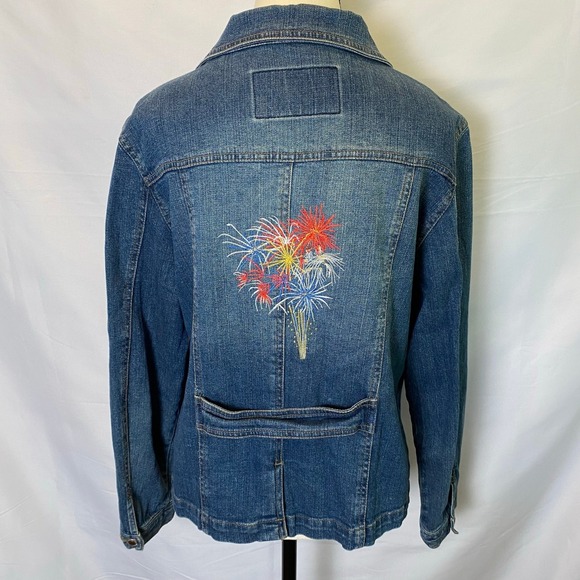 Duck Head Jeans Co. Denim Jean Jacket with Embroidered Fireworks Women's LP - Picture 9 of 14
